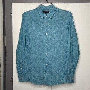 Banana republic mens long sleeve button shirt medium linen cotton turquoise